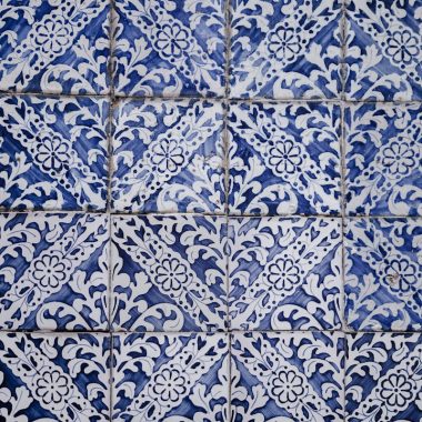 white and blue floral tiles