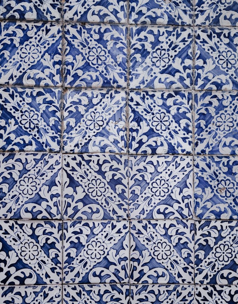 white and blue floral tiles