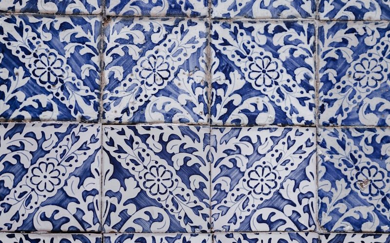 white and blue floral tiles