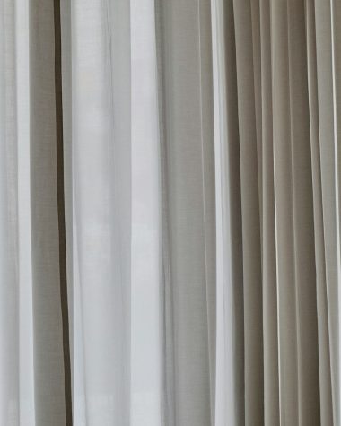 white and gray window curtain