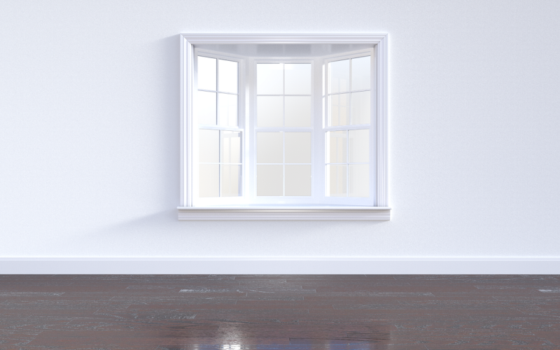 Lichte woonkamer met zonlicht dat via een open raam en spiegel diep de ruimte in valt