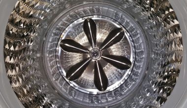 Wasmachine met energielabel in een winkel